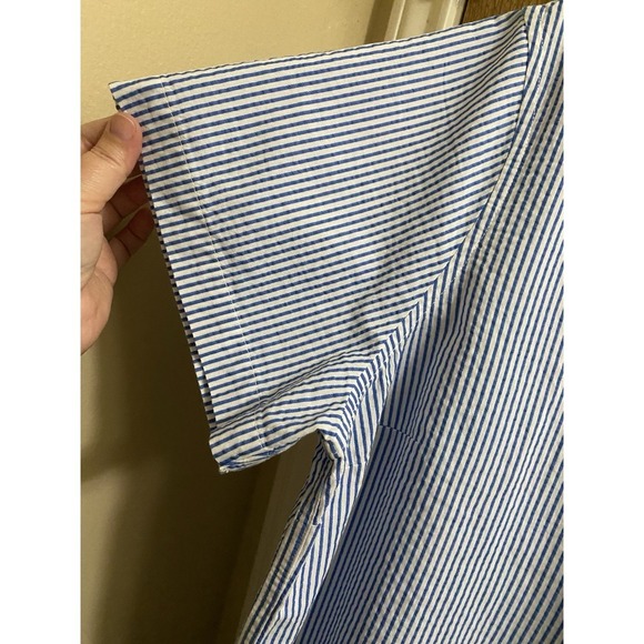 LL Bean Women's Vacationland Seersucker Shirt Short-Sleeve White Blue Stripe 1X - Picture 4 of 10